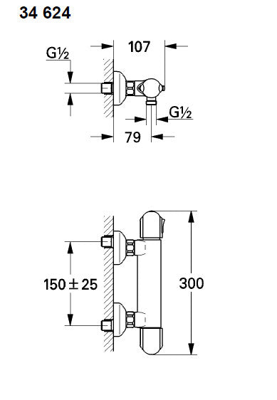 Grohe 34624 Grohtherm 1000 Exposed Bar Type Thermostatic Shower Mixer with S-Union
