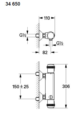 Grohe 34650Z Automatic 2000 1/2" Wall Mounted Thermostatic Mixer