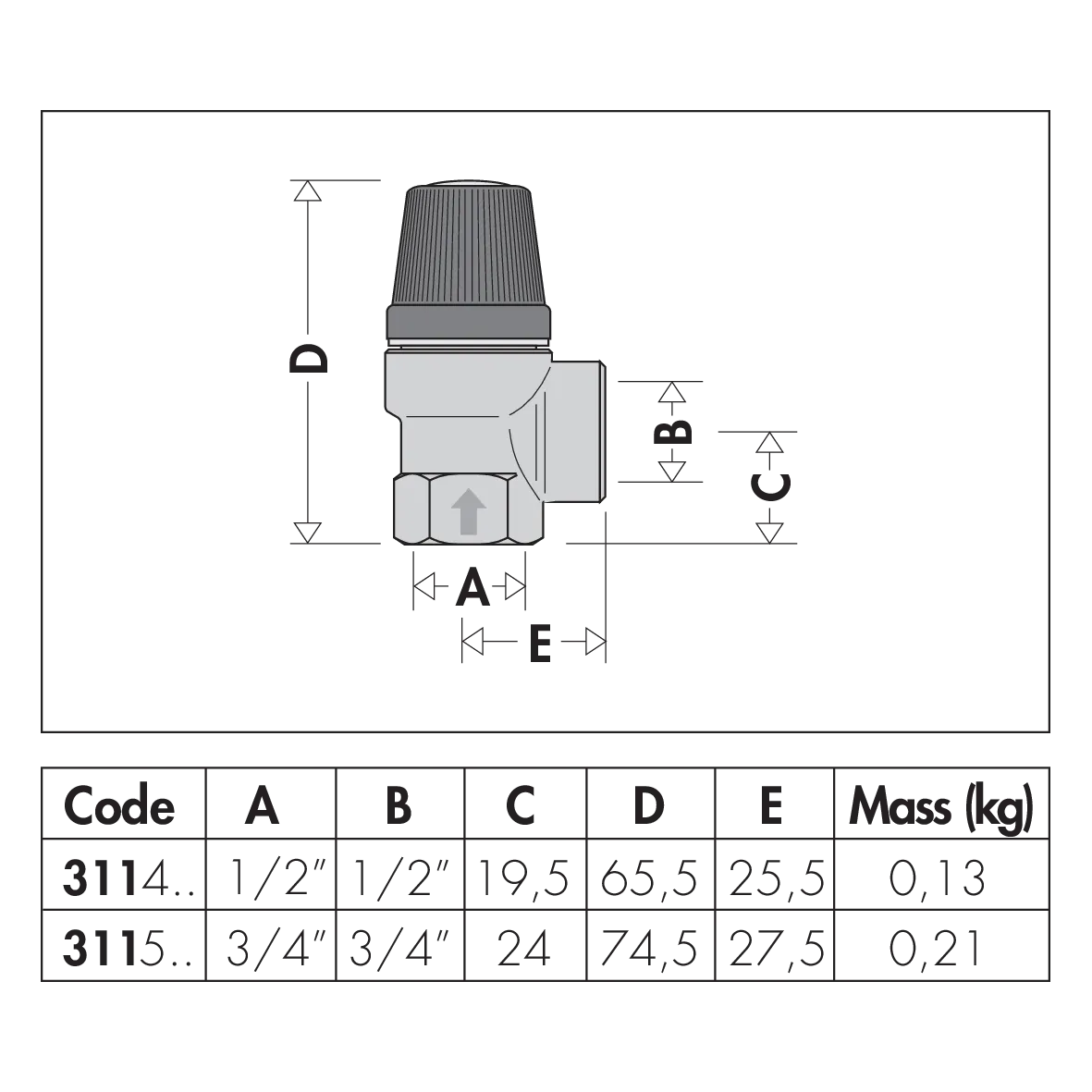 Caleffi 311470 1/2" Female Safety relief valve 7 bar