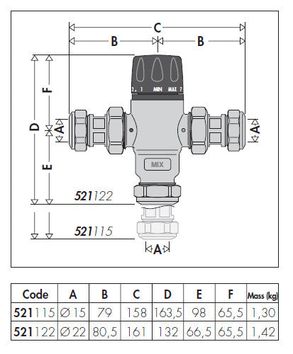 Caleffi 521115 15mm MixCal Thermostatic Mixing Valve