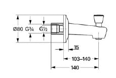 Grohe 13604 Wall mounted bath spout with diverter